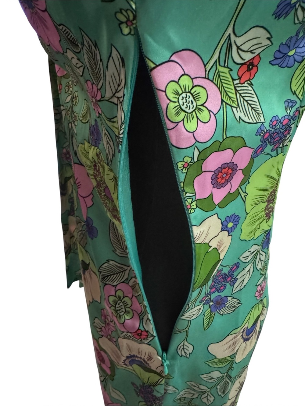 NWT Zara Satin Floral Tie Front Mini Dress Green Size M - Picture 6 of 14